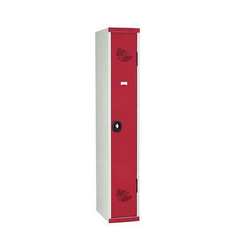 Montovaná šatní skříň Acial, 1 oddíl, 300 mm, otočný uzávěr, šedá/červená