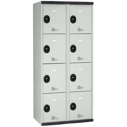 Svařovaná šatní skříň Acial, 2 sloupce, 8 boxů, 400 mm, cylindrický zámek, šedá/šedá