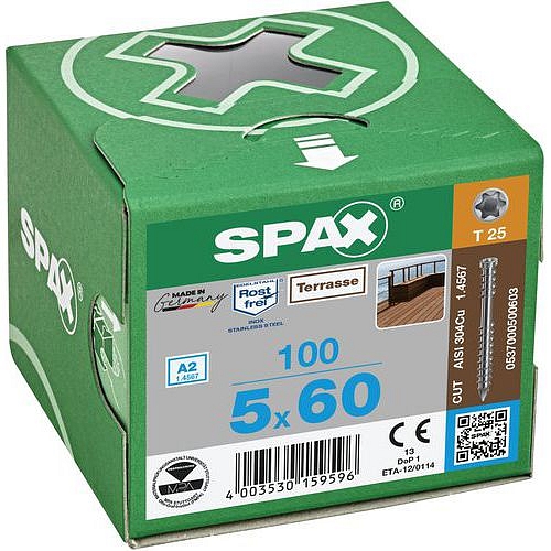 Vruty do dřeva s válcovou hlavou Spax TX Terrasse o 5 mm, 60 mm, bal 100 ks