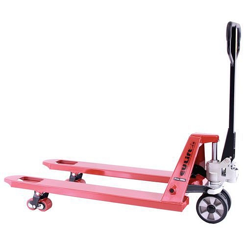 Paletový vozík se širokým rozchodem, do 2500 kg, gumová řídicí kola