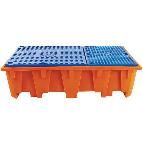 Plastová záchytná vana pod IBC - Manutan Expert, kapacita 1050 l, s plastovým roštem