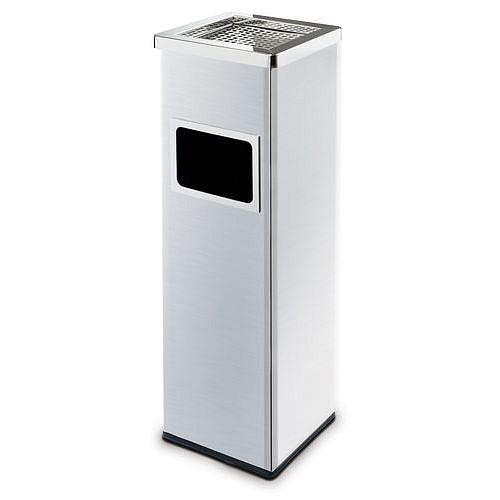 Kovový venkovní odpadkový koš Mirage s popelníkem, objem 22 l, matný nerez