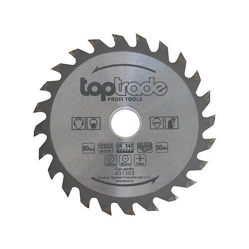 TOPTRADE kotouč pilový, na dřevo, s SK plátky, 24 zubů, 125 x 1,8 x 22,2/20/16 mm