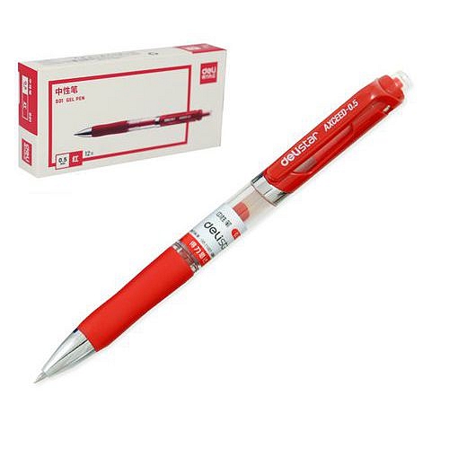 Gelové pero DELI, červené, 12ks