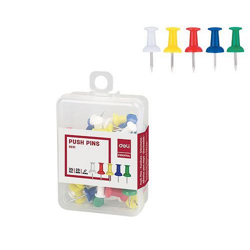 Připínáčky DELI box barevné, 35ks