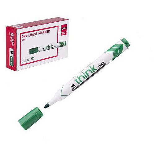 Popisovač DELI kulatý stíratelný, zelený, 12ks