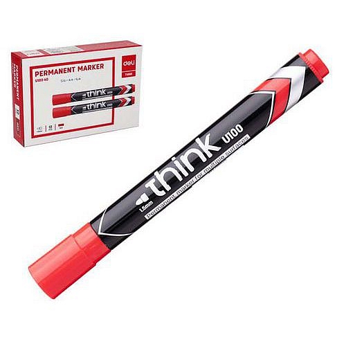 Popisovač DELI kulatý permanent, červený, 12ks