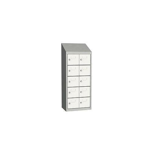 Svařovaná skříň na osobní věci Olaf, 10 boxů, otočný uzávěr, šedá/bílá
