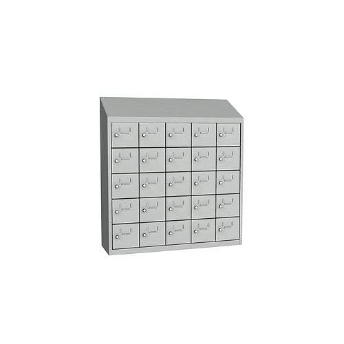 Svařovaná skříň na osobní věci Olaf, 25 boxů, otočný uzávěr, šedá/šedá