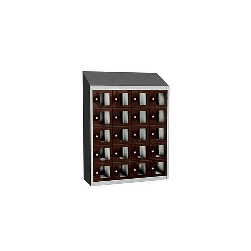 Svařovaná skříň na osobní věci Olaf s průhlednými dvířky, 20 boxů, otočný uzávěr, šedá/hnědá