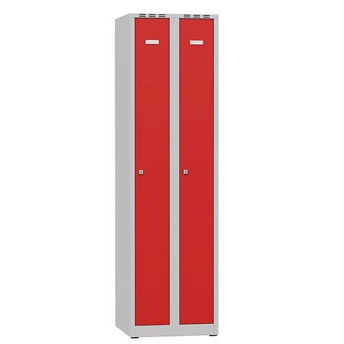 Svařovaná šatní skříň Tom, 2 oddíly, cylindrický zámek, šedá/červená