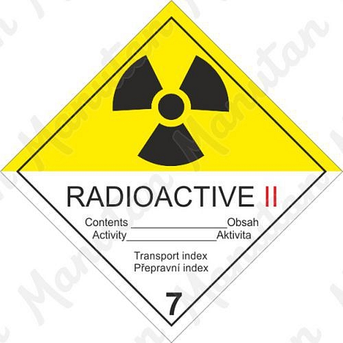 Radioaktivní látka kat. II. č. 7B, samolepka 100 x 100 x 0,1 mm