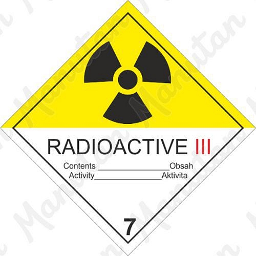 Radioaktivní látka kat. III. č. 7C, samolepka 100 x 100 x 0,1 mm
