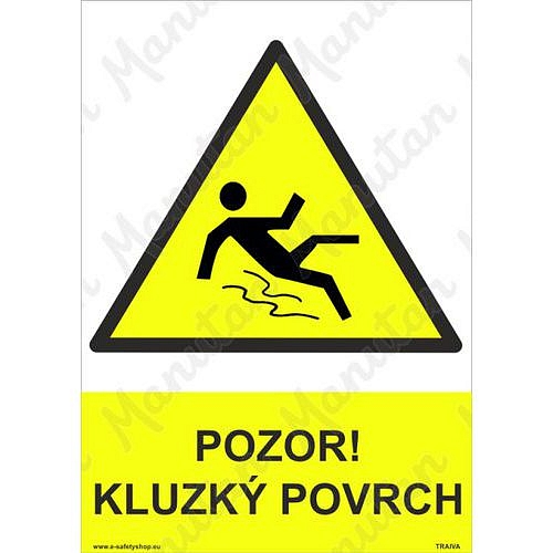 Pozor kluzký povrch, samolepka 210 x 297 x 0,1 mm A4