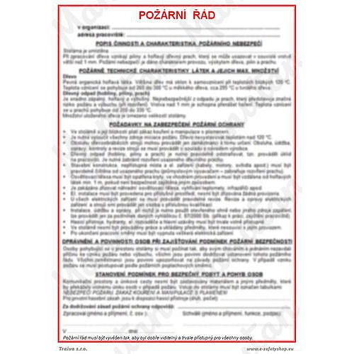 Požární řád stolárna, plast 210 x 297 x 0,5 mm A4