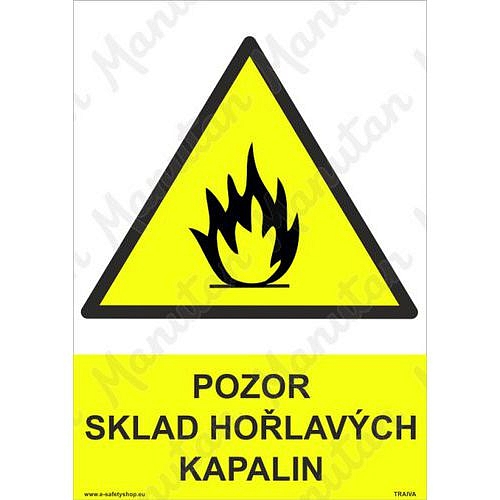 Pozor sklad hořlavých kapalin, plast 210 x 297 x 2 mm A4