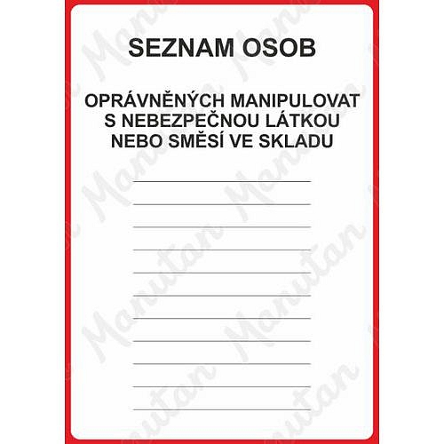 Seznam osob opravněných manipulovat, samolepka 148 x 210 x 0,1 mm A5