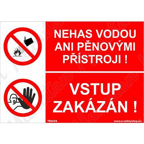 Nehas vodou ani pěnovými přístroji, samolepka 210 x 148 x 0,1 mm A5