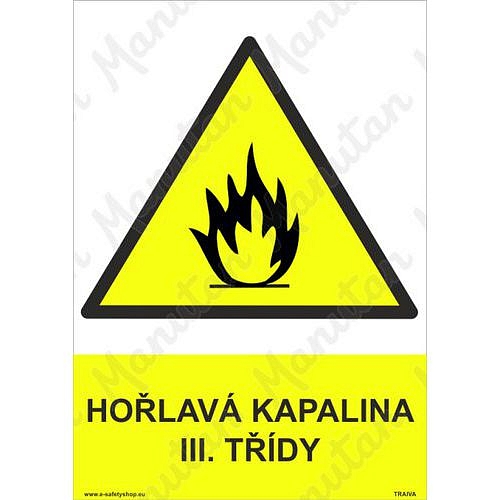 Hořlavá kapalina III. třídy, plast 210 x 297 x 2 mm A4