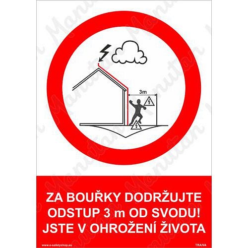 Za bouřky dodržujte odstup 3m od svodu, plast 148 x 210 x 2 mm A5