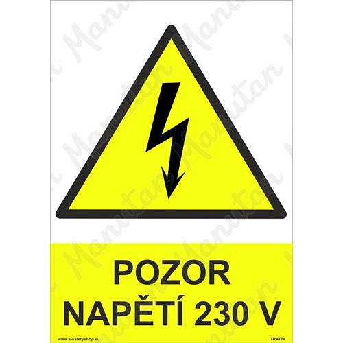 Pozor napětí 230 V, samolepka 148 x 210 x 0,1 mm A5
