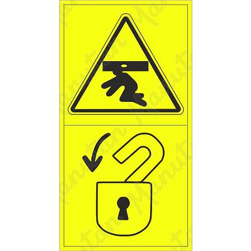 Výstraha možnost stlačení celého těla shora, samolepka 45 x 85 x 0,1 mm, arch 12 ks