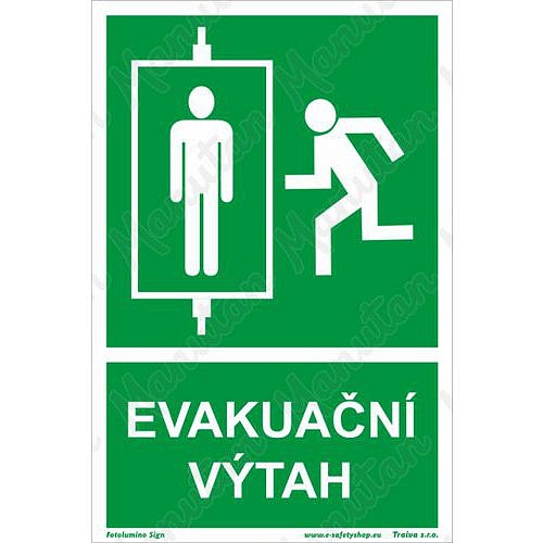 Evakuační výtah, samolepka 100 x 150 x 0,4 mm, fotoluminiscenční