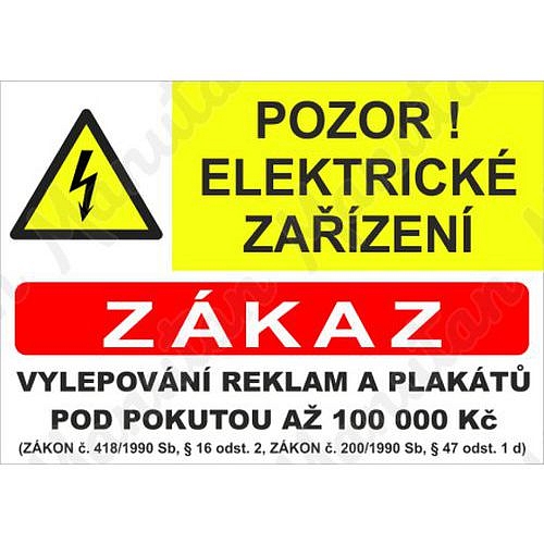 Pozor elektrické zařízení, samolepka 210 x 148 x 0,1 mm A5