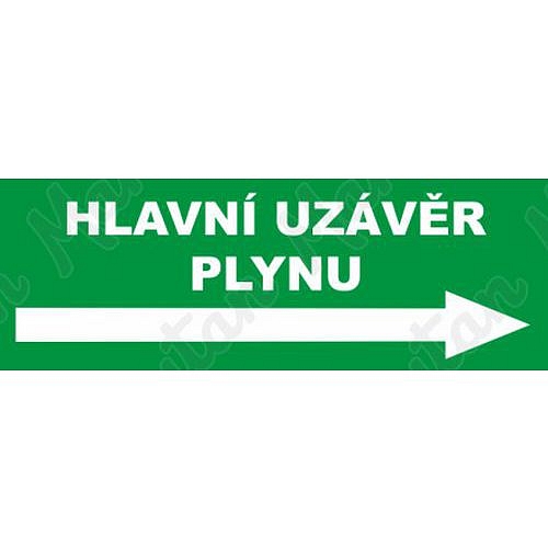 Hlavní uzávěr plynu vpravo, samolepka 210 x 80 x 0,1 mm