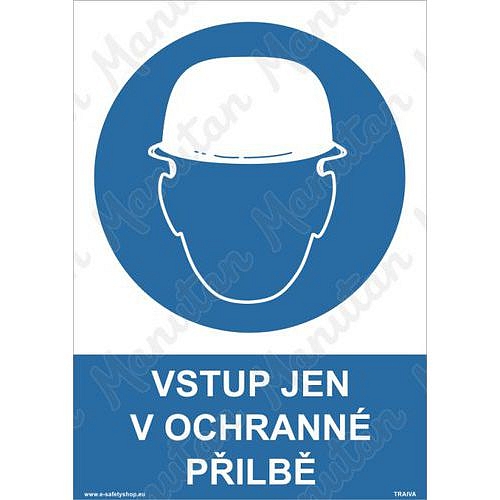 Vstup jen v ochranné přilbě, samolepka 148 x 210 x 0,1 mm A5