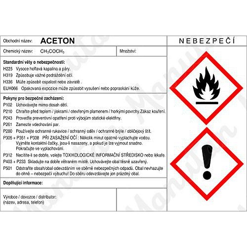 Aceton štítek, samolepka 148 x 105 x 0,1 mm A6