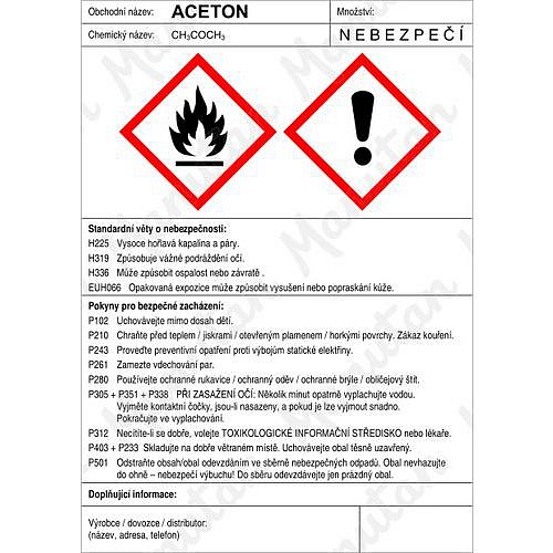 Aceton štítek, samolepka 105 x 148 x 0,1 mm A6