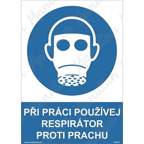 Při práci používej respirátor proti prachu, samolepka 297 x 420 x 0,1 mm A3