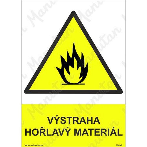 Pozor hořlavý materiál, plast 210 x 297 x 2 mm A4