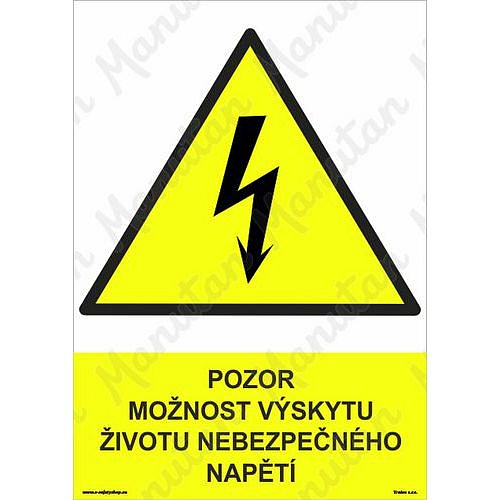 Pozor možnost výskytu životu nebezpečného napětí, samolepka 148 x 210 x 0,1 mm A5
