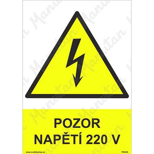Pozor napětí 220 V, plast 148 x 210 x 0,5 mm A5