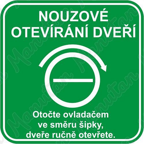 Nouzové otevírání dveří, samolepka 105 x 105 x 0,1 mm