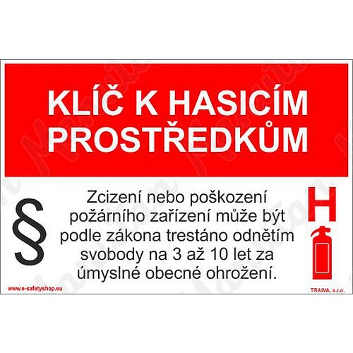 Klíč k hasicím prostředkům, plast 150 x 100 x 1,1 mm, fotoluminiscenční