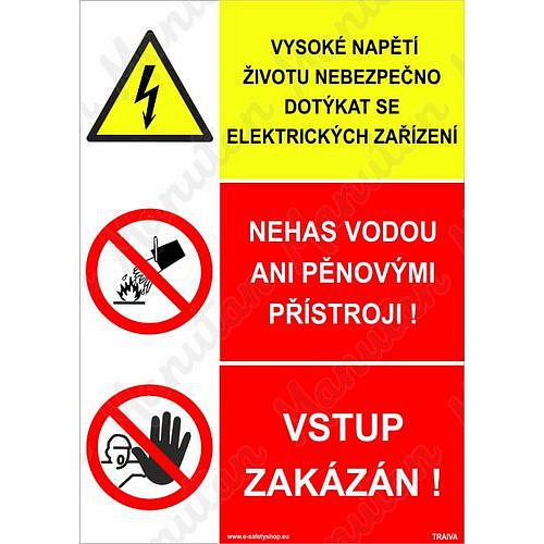 Vysoké napětí životu nebezpečno dotýkat se elektrických zařízení, plast 210 x 297 x 2 mm A4