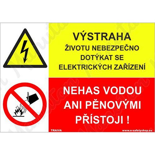 Výstraha životu nebezpečno dotýkat se elektrických zařízení, samolepka 148 x 105 x 0,1 mm A6