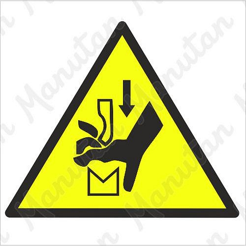 Výstraha rozdrcení rukou mezi nástroji ohraňovacím lisu, samolepka 200 x 200 x 0,1 mm