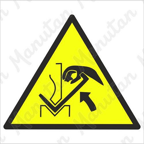 Výstraha rozdrcení rukou mezi ohraňovacím lisem a materiálem, samolepka 200 x 200 x 0,1 mm