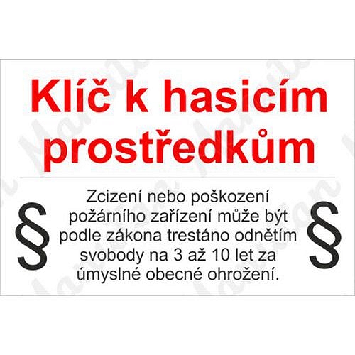 Klíč k požárním zařízením, samolepka 150 x 100 x 0,1 mm