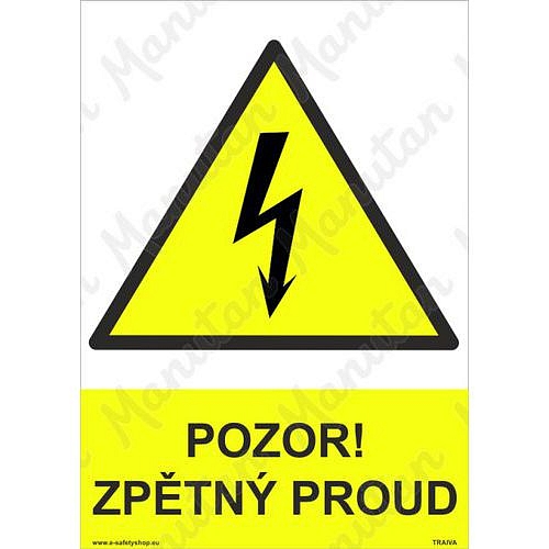 Pozor zpětný proud, plast 210 x 297 x 0,5 mm A4