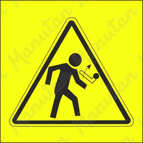 Výstraha pozor zpětný chod ramene nahoru, samolepka 40 x 40 x 0,1 mm, arch 35 ks