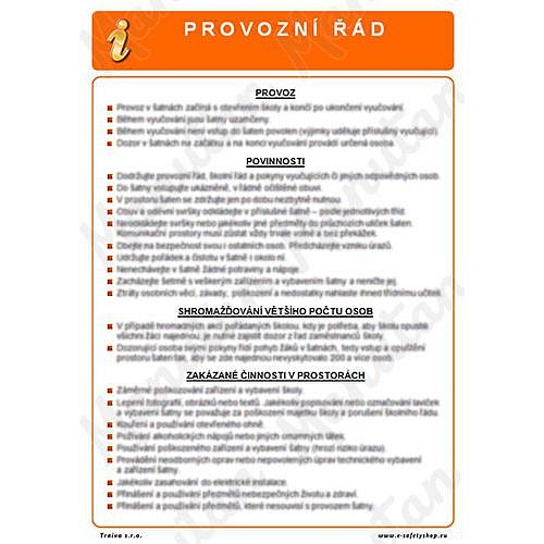 Provozní řád pro kolárny, samolepka 210 x 297 x 0,1 mm A4