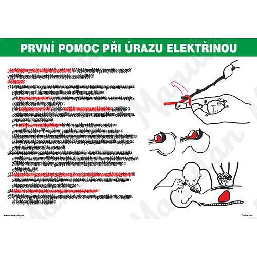 První pomoc při úrazu elektřinou, plast 420 x 297 x 0,5 mm A3