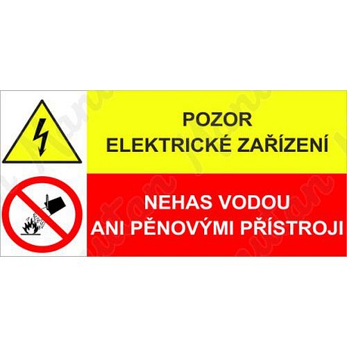 Pozor elektrické zařízení, plast 75 x 50 x 0,5 mm