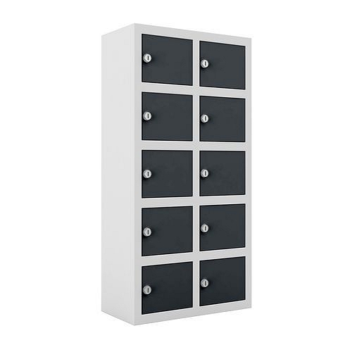 Svařovaná skříň na osobní věci Ben, 10 boxů, cylindrický zámek, šedá/antracit