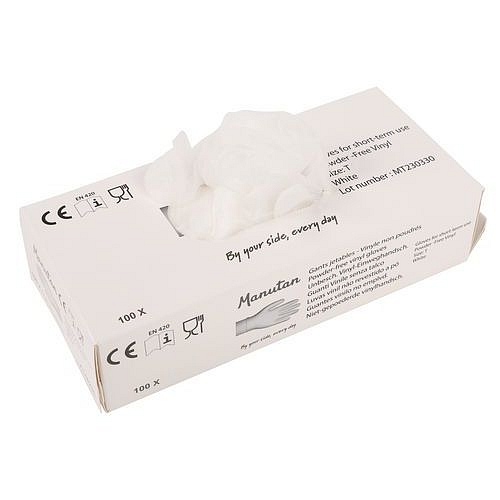 Jednorázové vinylové rukavice Manutan Expert Merlin, bílé, vel. 9